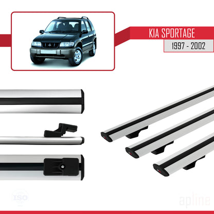 Kompatibel mit Kia Sportage 1997-2002 BASIC Model Relingträger Dachträger Auto Gepäckträger Grau Aluminium 3 Stangen