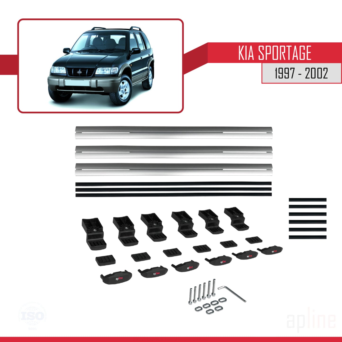 Kompatibel mit Kia Sportage 1997-2002 BASIC Model Relingträger Dachträger Auto Gepäckträger Grau Aluminium 3 Stangen