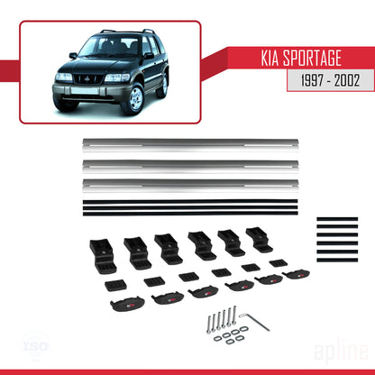 Kompatibel mit Kia Sportage 1997-2002 BASIC Model Relingträger Dachträger Auto Gepäckträger Grau Aluminium 3 Stangen