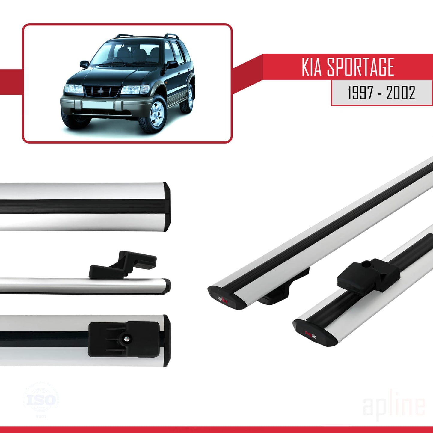 Kompatibel mit Kia Sportage 1997-2002 BASIC Model Relingträger Dachträger Auto Gepäckträger Grau Aluminium 2 Stangen