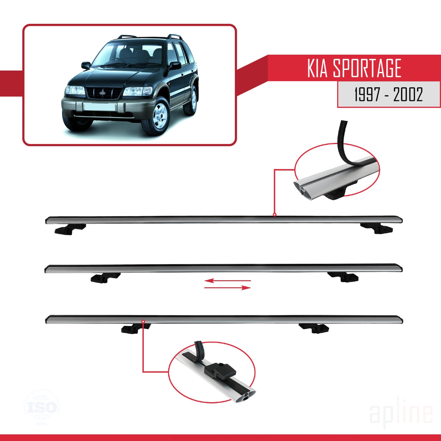 Kompatibel mit Kia Sportage 1997-2002 BASIC Model Relingträger Dachträger Auto Gepäckträger Grau Aluminium 2 Stangen