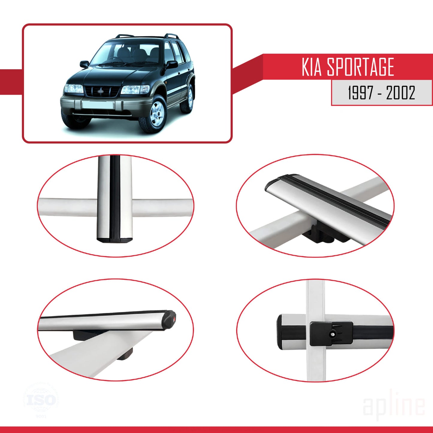 Kompatibel mit Kia Sportage 1997-2002 BASIC Model Relingträger Dachträger Auto Gepäckträger Grau Aluminium 2 Stangen