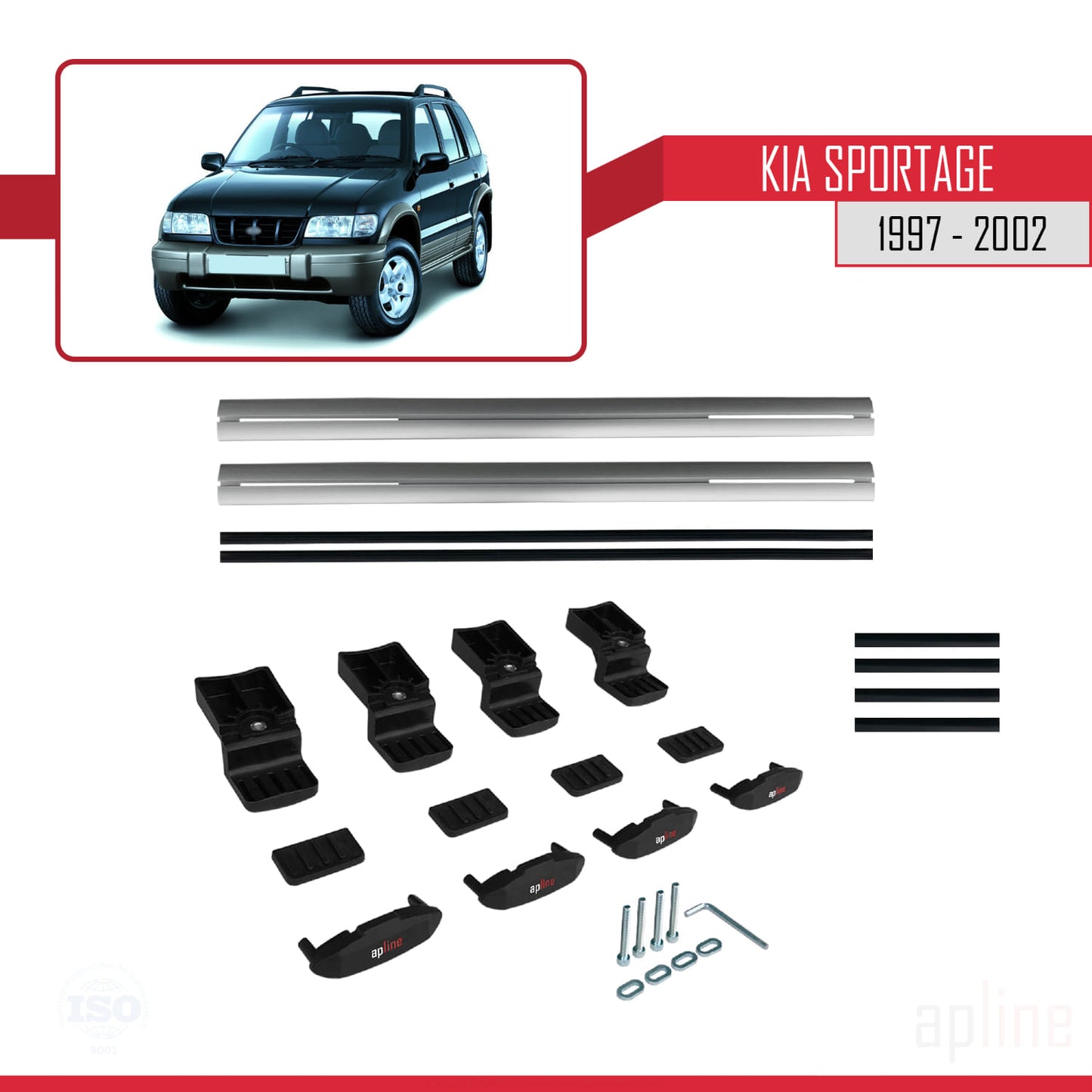 Kompatibel mit Kia Sportage 1997-2002 BASIC Model Relingträger Dachträger Auto Gepäckträger Grau Aluminium 2 Stangen