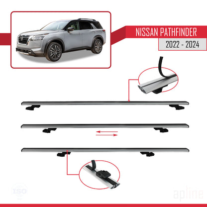 Compatible avec Nissan Pathfinder 2022-2024 BASIC Model Barres de Toit Railing Porte-Bagages de Voiture Gris Aluminium 2 Barres