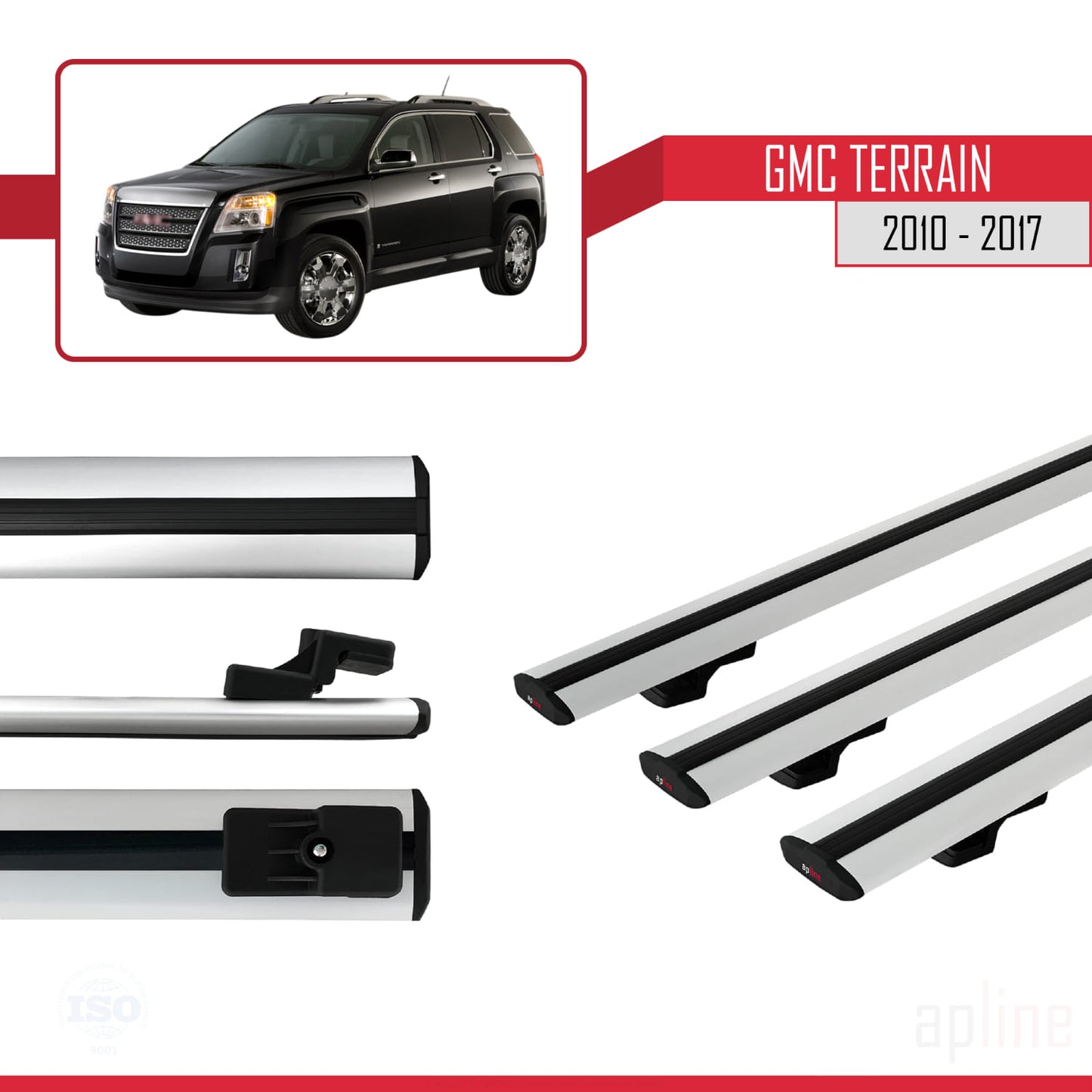 Kompatibel mit GMC Terrain 2010-2017 BASIC Modell Dachreling Gepäckträger Graues Aluminium 3 Stangen