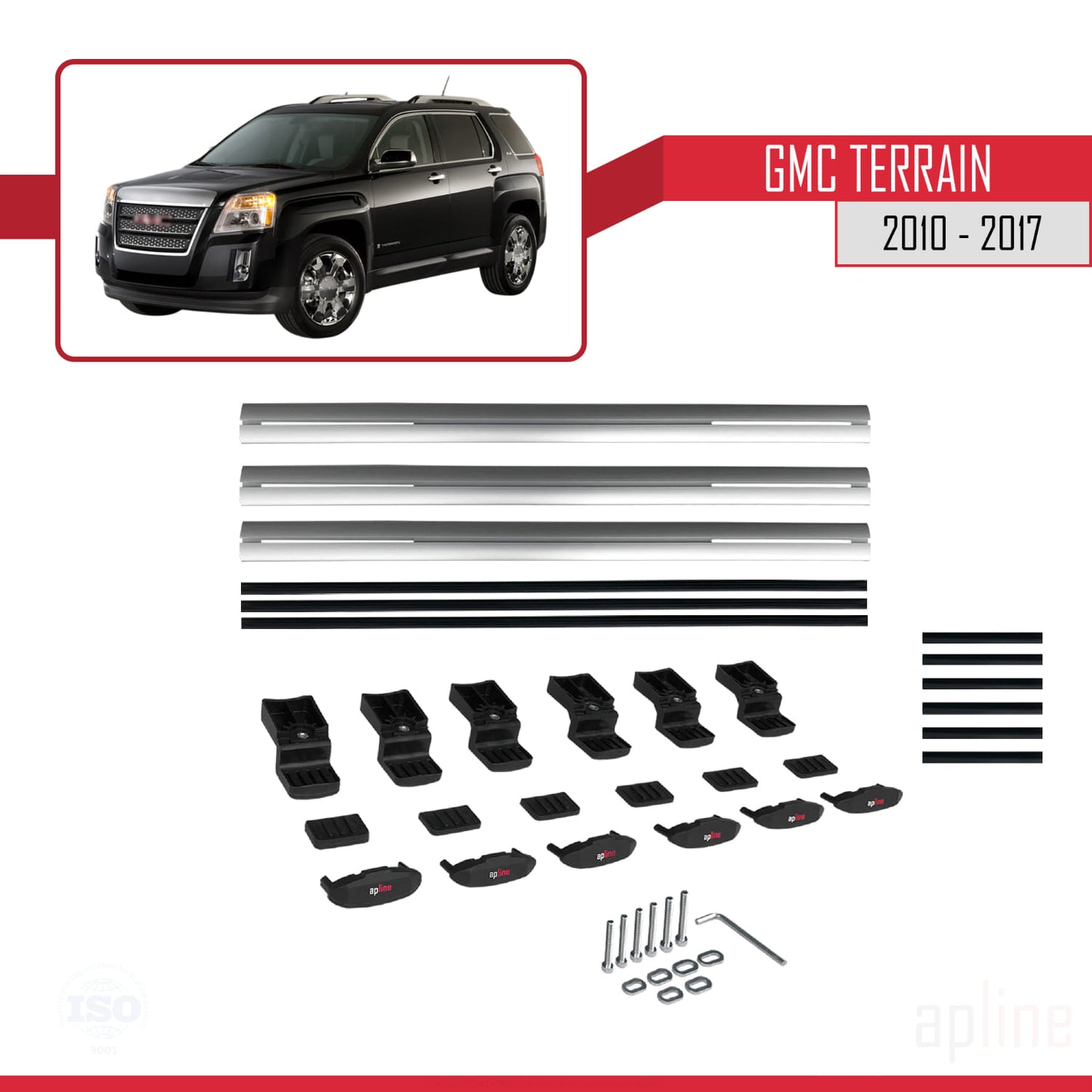 Kompatibel mit GMC Terrain 2010-2017 BASIC Modell Dachreling Gepäckträger Graues Aluminium 3 Stangen