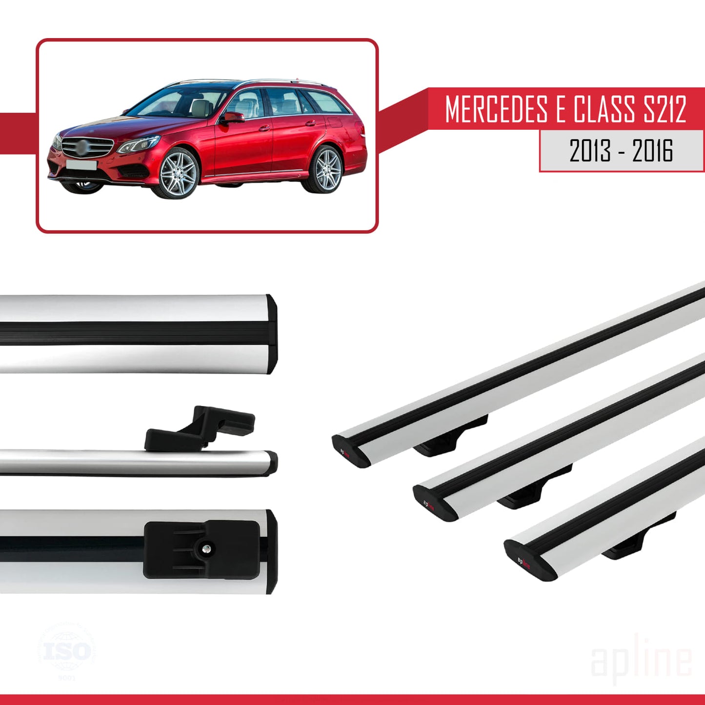 Kompatibel mit Mercedes E Class S212 2013-2016 BASIC Model Relingträger Dachträger Auto Gepäckträger Grau Aluminium 3 Stangen