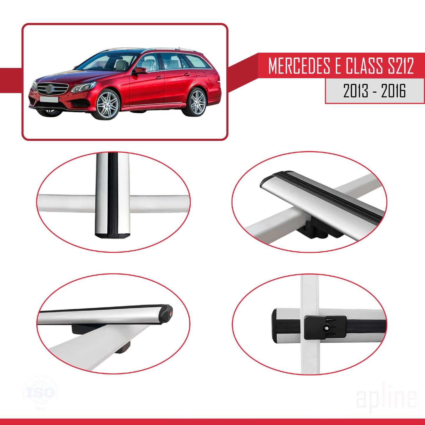 Kompatibel mit Mercedes E Class S212 2013-2016 BASIC Model Relingträger Dachträger Auto Gepäckträger Grau Aluminium 3 Stangen