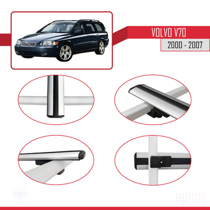 Compatible avec Volvo V70 2000-2007 BASIC Model Barres de Toit Railing Porte-Bagages de Voiture Gris Aluminium 2 Barres