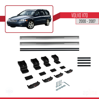 Compatible avec Volvo V70 2000-2007 BASIC Model Barres de Toit Railing Porte-Bagages de Voiture Gris Aluminium 2 Barres