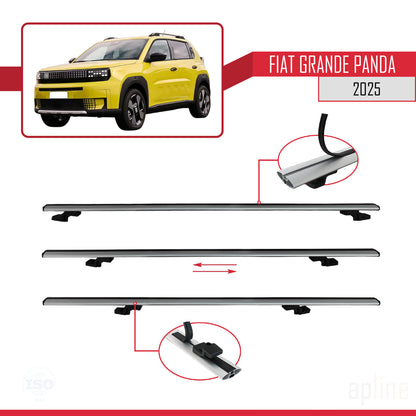 Compatible avec Fiat Grande Panda 2025-2025 BASIC Model Barres de Toit Railing Porte-Bagages de Voiture Gris Aluminium 3 Barres