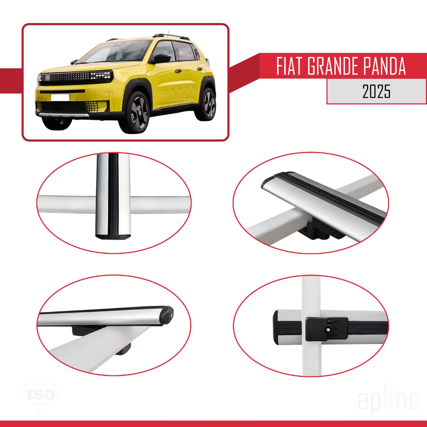 Compatible avec Fiat Grande Panda 2025-2025 BASIC Model Barres de Toit Railing Porte-Bagages de Voiture Gris Aluminium 2 Barres