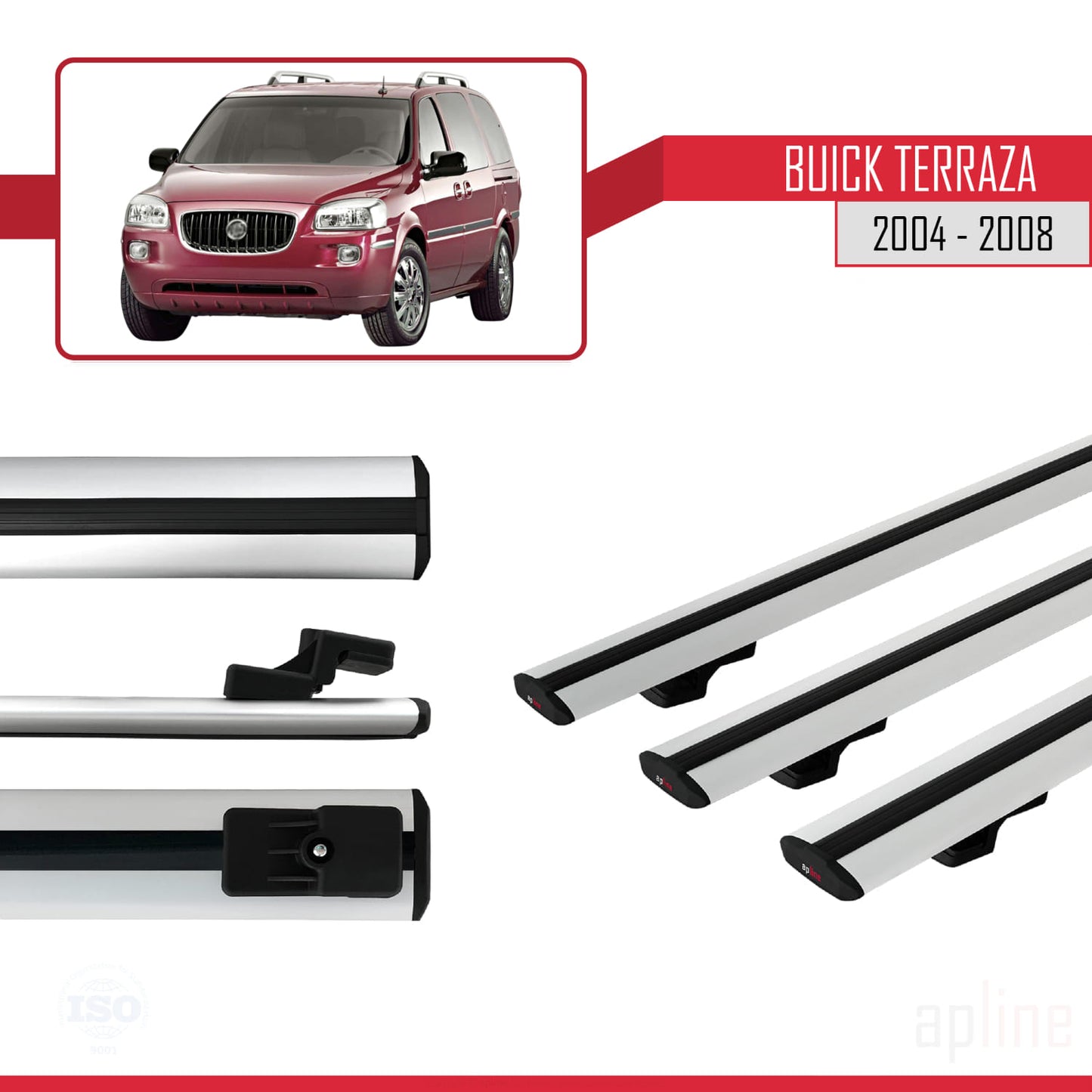 Kompatibel mit Buick Terraza CXL 2004-2008 BASIC Modell Dachreling Gepäckträger Graues Aluminium 3-Stangen