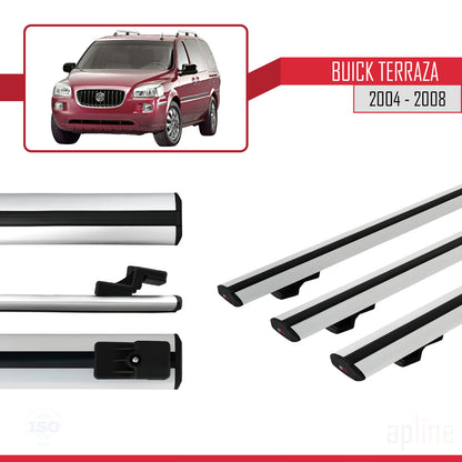 Kompatibel mit Buick Terraza CXL 2004-2008 BASIC Modell Dachreling Gepäckträger Graues Aluminium 3-Stangen