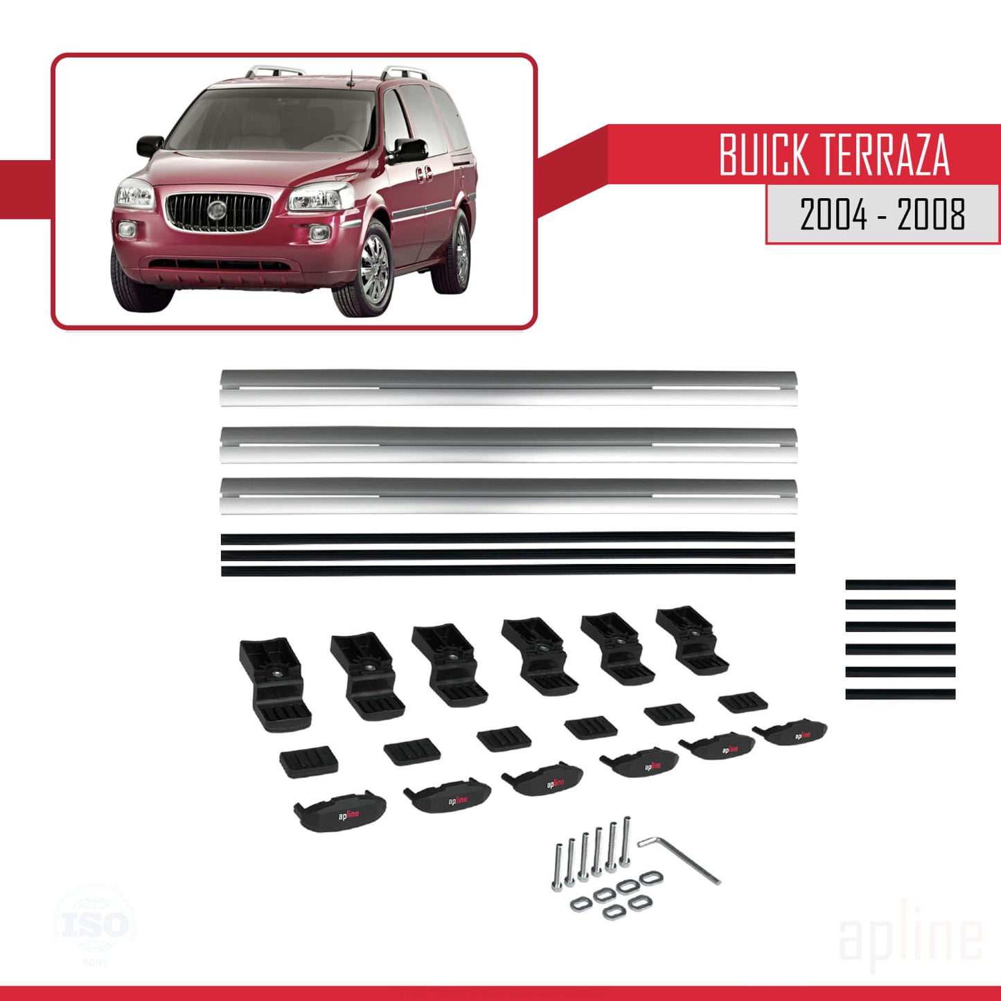 Kompatibel mit Buick Terraza CXL 2004-2008 BASIC Modell Dachreling Gepäckträger Graues Aluminium 3-Stangen