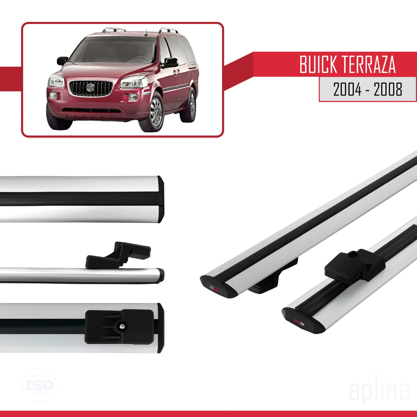 Kompatibel mit Buick Terraza CXL 2004-2008 BASIC Modell Dachgepäckträger, graues Aluminium, 2 Stangen
