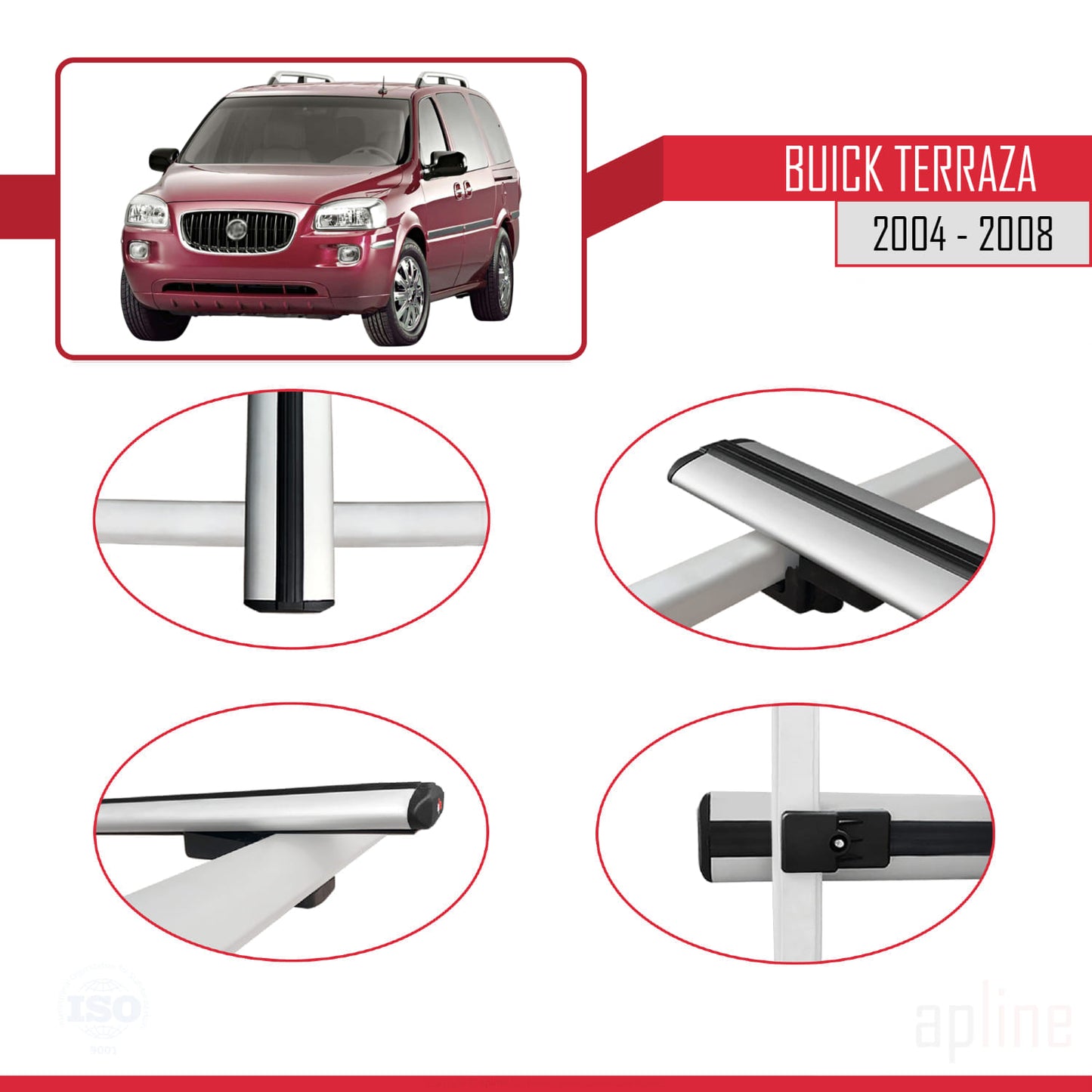 Kompatibel mit Buick Terraza CXL 2004-2008 BASIC Modell Dachgepäckträger, graues Aluminium, 2 Stangen