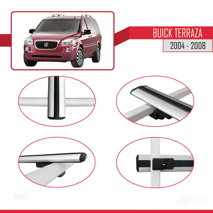 Kompatibel mit Buick Terraza CXL 2004-2008 BASIC Modell Dachgepäckträger, graues Aluminium, 2 Stangen