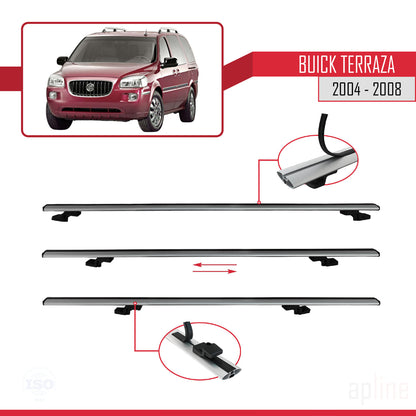 Kompatibel mit Buick Terraza CXL 2004-2008 BASIC Modell Dachgepäckträger, graues Aluminium, 2 Stangen