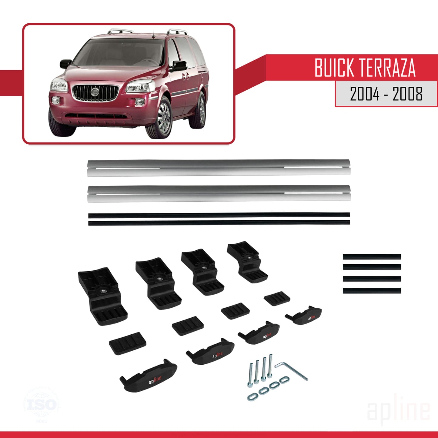Kompatibel mit Buick Terraza CXL 2004-2008 BASIC Modell Dachgepäckträger, graues Aluminium, 2 Stangen
