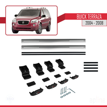 Kompatibel mit Buick Terraza CXL 2004-2008 BASIC Modell Dachgepäckträger, graues Aluminium, 2 Stangen