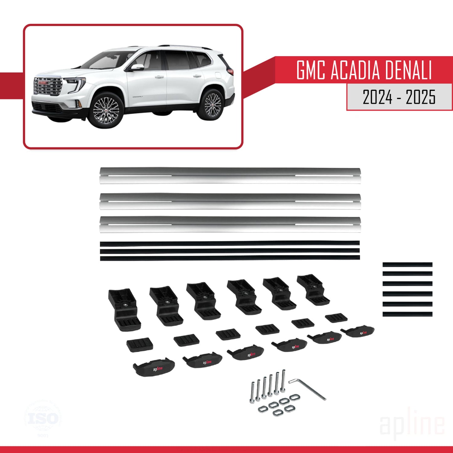 Kompatibel mit GMC Acadia Denali 2024-2025 BASIC Modell Dachreling Gepäckträger Graues Aluminium 3 Stangen