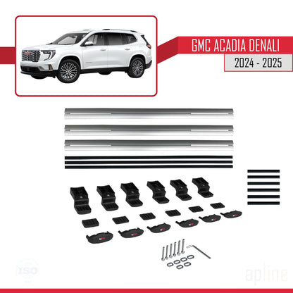 Kompatibel mit GMC Acadia Denali 2024-2025 BASIC Modell Dachreling Gepäckträger Graues Aluminium 3 Stangen