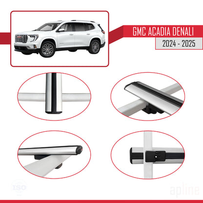 Kompatibel mit GMC Acadia Denali 2024-2025 BASIC Modell Dachreling Gepäckträger Graues Aluminium 2 Stangen