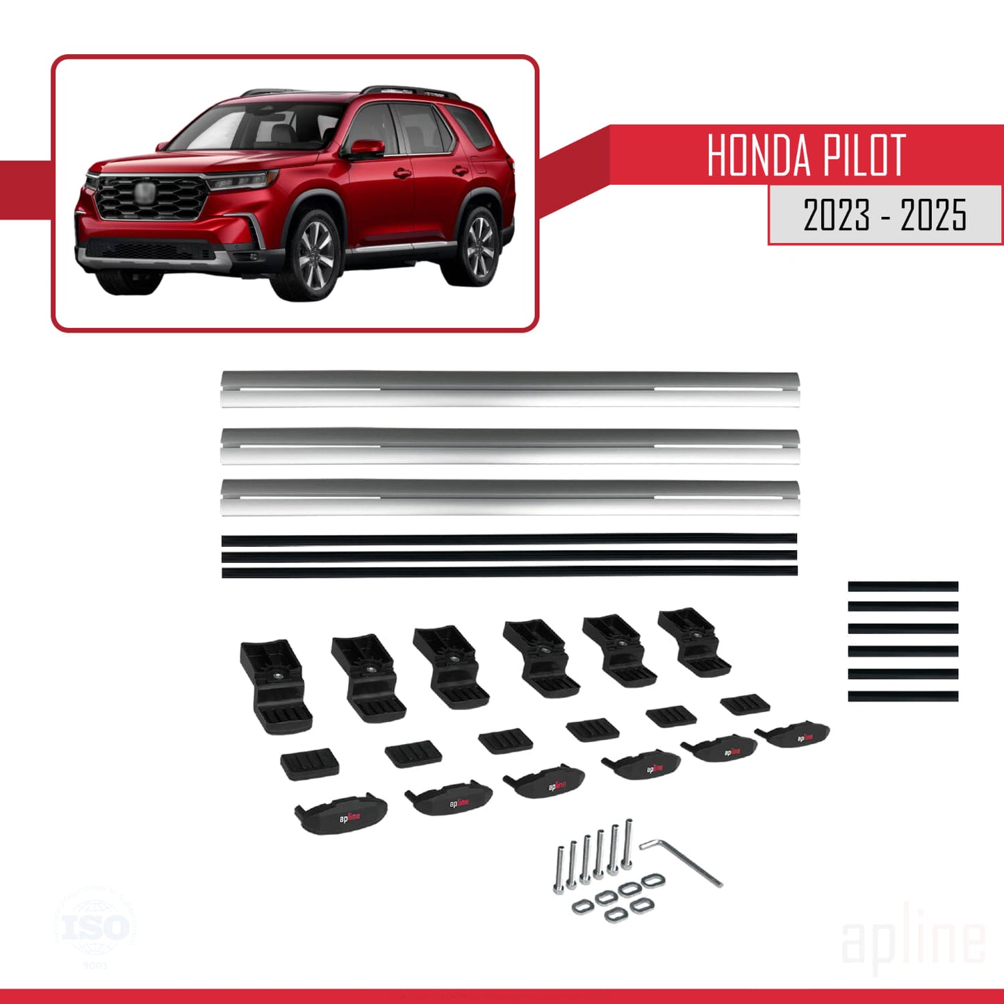 Compatible avec Honda Pilot 2023-2025 BASIC Model Barres de Toit Railing Porte-Bagages de Voiture Gris Aluminium 3 Barres