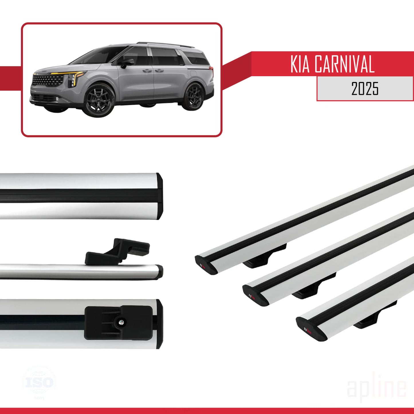 Compatible avec Kia Carnival 2025 BASIC Model Barres de Toit Railing Porte-Bagages de Voiture Gris Aluminium 3 Barres