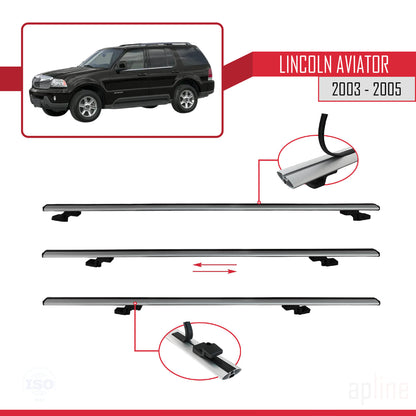 Compatible avec Lincoln Aviator 2003-2005 BASIC Model Barres de Toit Railing Porte-Bagages de Voiture Gris Aluminium 3 Barres