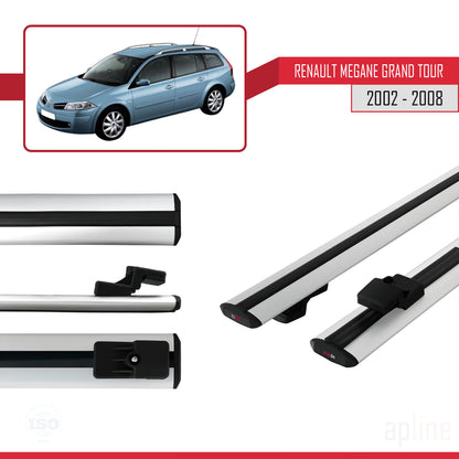 Compatible avec Renault Megane Grand Tour 2002-2008 BASIC Model Barres de Toit Railing Porte-Bagages de Voiture Gris Aluminium 2 Barres