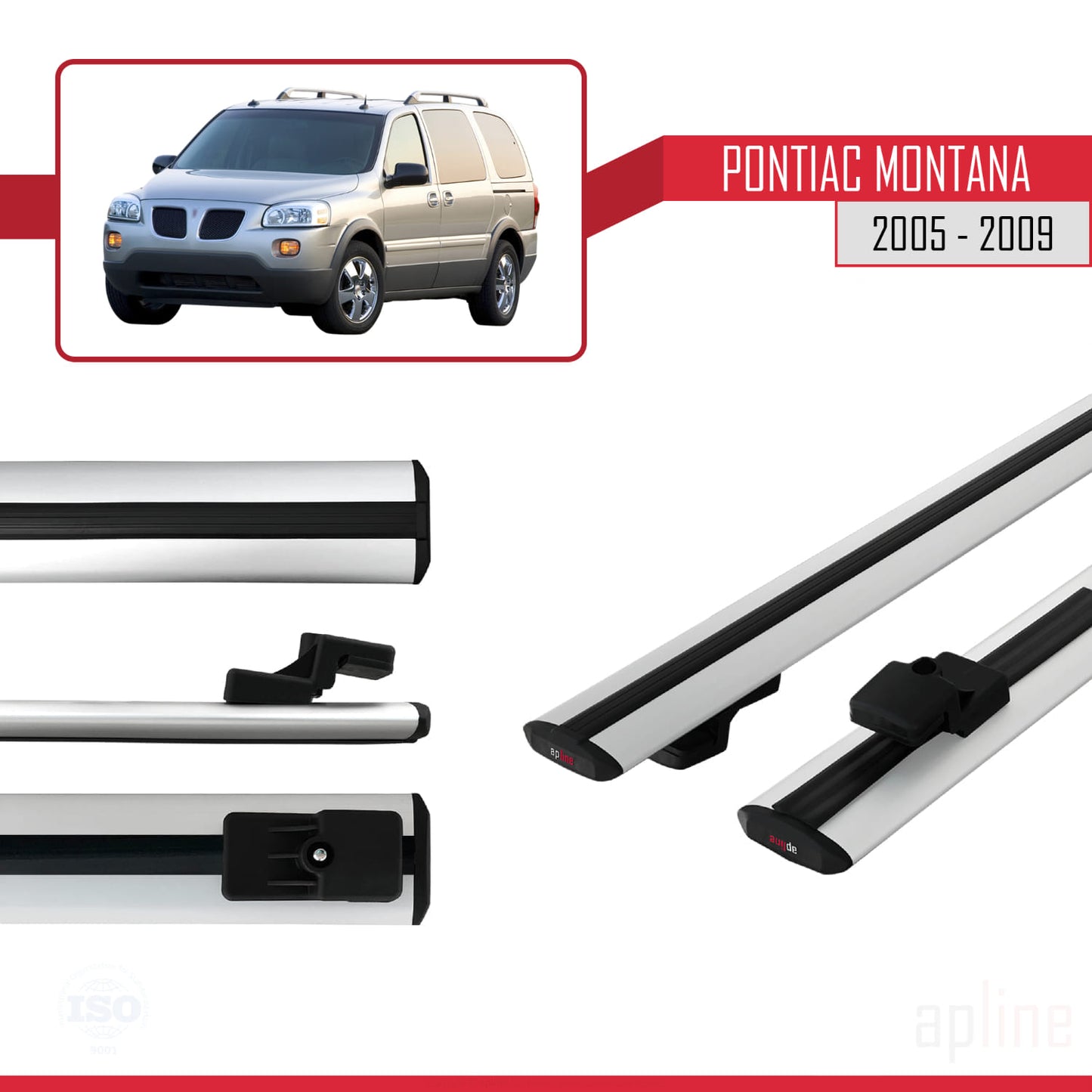 Compatible with Pontiac Montana 2005-2009 BASIC Model Car Roof Rack Cross Bar Grey Aluminium 2 Bars