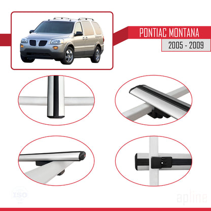 Compatible with Pontiac Montana 2005-2009 BASIC Model Car Roof Rack Cross Bar Grey Aluminium 2 Bars