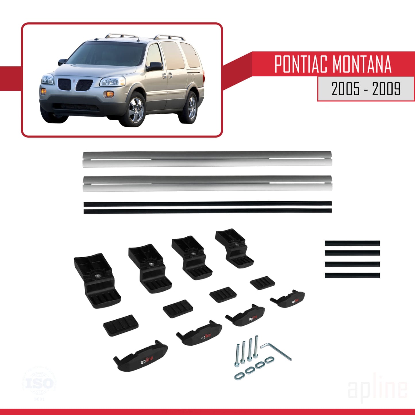 Compatible with Pontiac Montana 2005-2009 BASIC Model Car Roof Rack Cross Bar Grey Aluminium 2 Bars