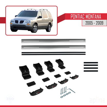 Compatible with Pontiac Montana 2005-2009 BASIC Model Car Roof Rack Cross Bar Grey Aluminium 2 Bars