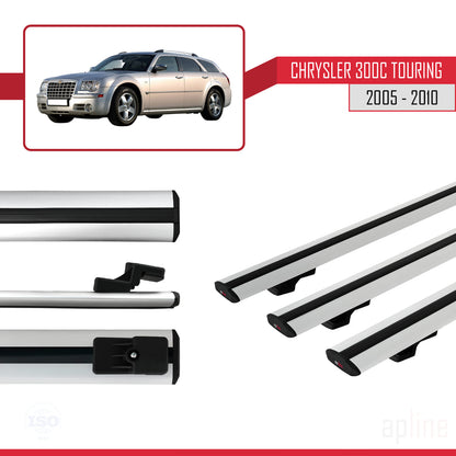 Compatible with Chrysler 300C Touring 2005-2010 BASIC Model Car Roof Rack Cross Bar Grey Aluminium 3 Bars
