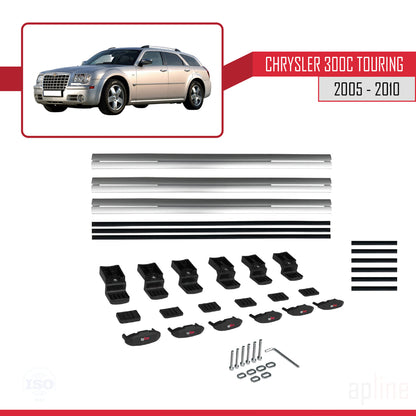 Compatible with Chrysler 300C Touring 2005-2010 BASIC Model Car Roof Rack Cross Bar Grey Aluminium 3 Bars