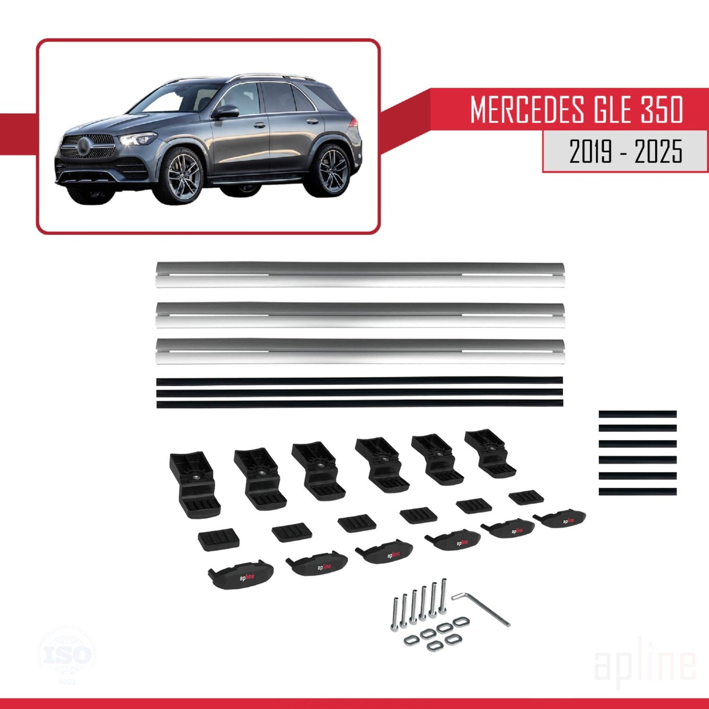 Compatible avec Mercedes GLE Class 4 (W167) 2019-2025 BASIC Model Barres de Toit Railing Porte-Bagages de Voiture Gris Aluminium 3 Barres