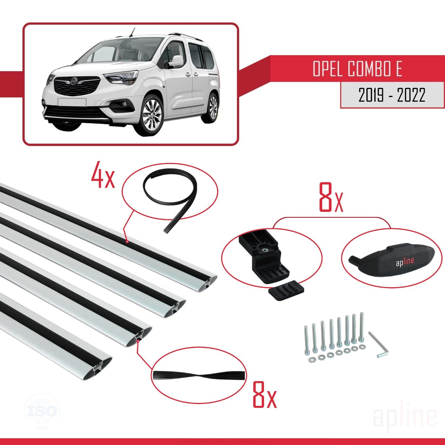 Compatible avec Opel Combo E 2019-2022 BASIC Model Barres de Toit Railing Porte-Bagages de Voiture Gris Aluminium 4 Barres