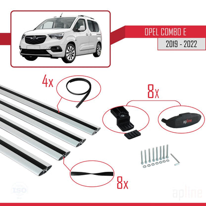 Compatible avec Opel Combo E 2019-2022 BASIC Model Barres de Toit Railing Porte-Bagages de Voiture Gris Aluminium 4 Barres
