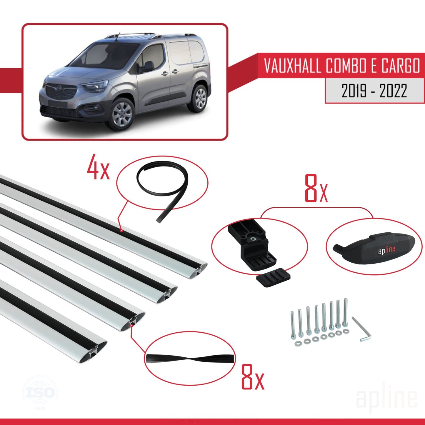 Compatible avec Vauxhall Combo E Cargo 2019-2022 BASIC Model Barres de Toit Railing Porte-Bagages de Voiture Gris Aluminium 4 Barres