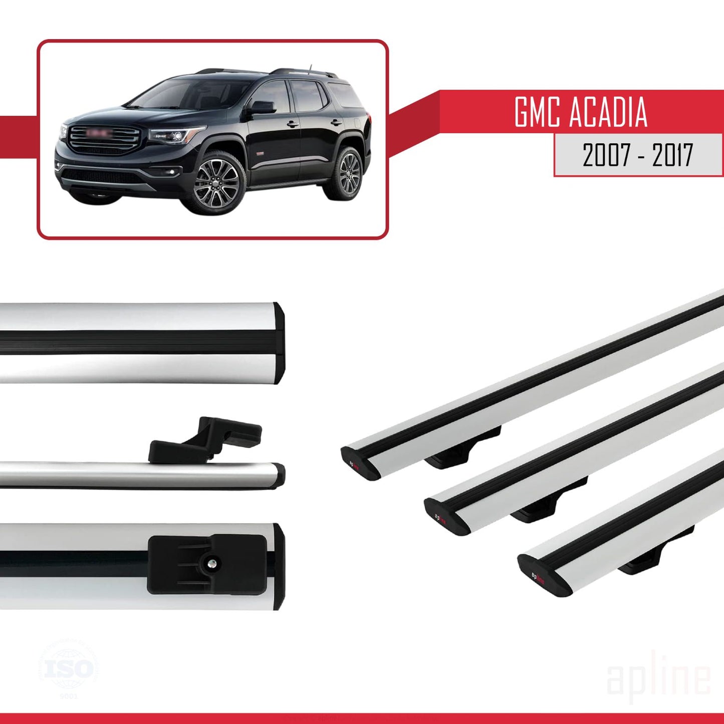 Kompatibel mit GMC Acadia 2007-2017 Basismodell Dachreling Gepäckträger Graues Aluminium 3-Stangen