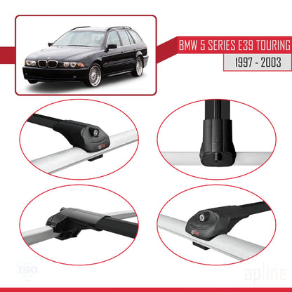 Kompatibel mit BMW 5er (E39) Touring 1997-2003 ACE-1 Dachgepäckträger, schwarzes Aluminium, 2 Querträger