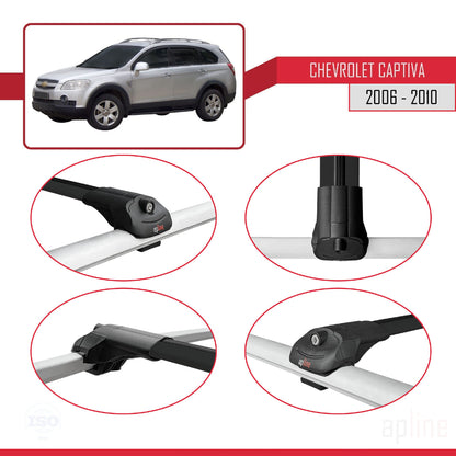 Kompatibel mit Chevrolet Captiva 2006-2010 ACE-1 Dachgepäckträger, Reling, Gepäckträger, schwarzes Aluminium, 3 Stangen