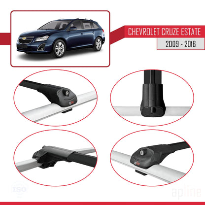 Kompatibel mit Chevrolet Cruze (J300) 2009-2016 ACE-1 Dachgepäckträger, Reling, Gepäckträger, schwarzes Aluminium, 3 Stangen