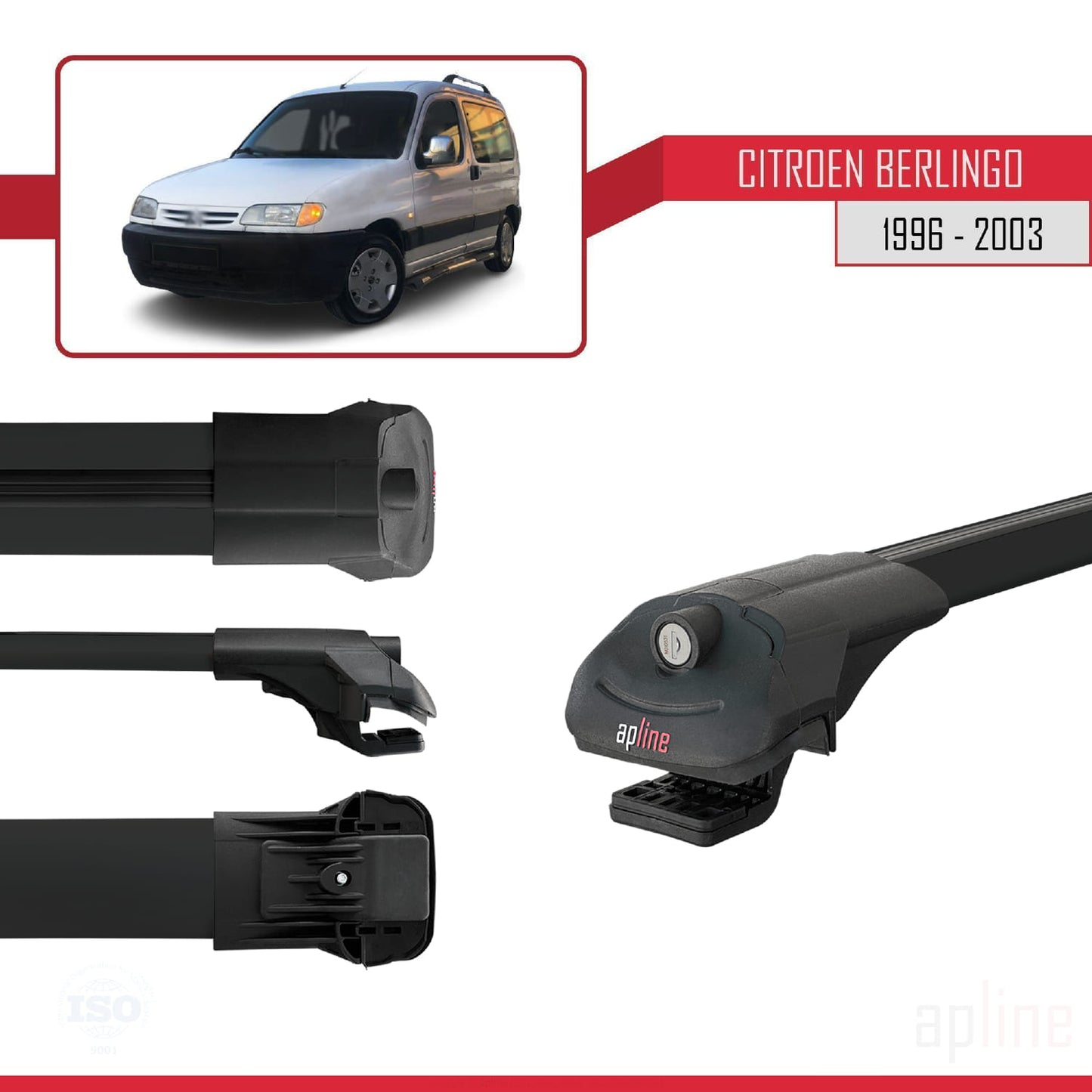 Kompatibel mit Citroen Berlingo (M49) 1996-2003 ACE-1 Relingträger Dachträger Auto Gepäckträger Schwarz Aluminium 4 Stangen