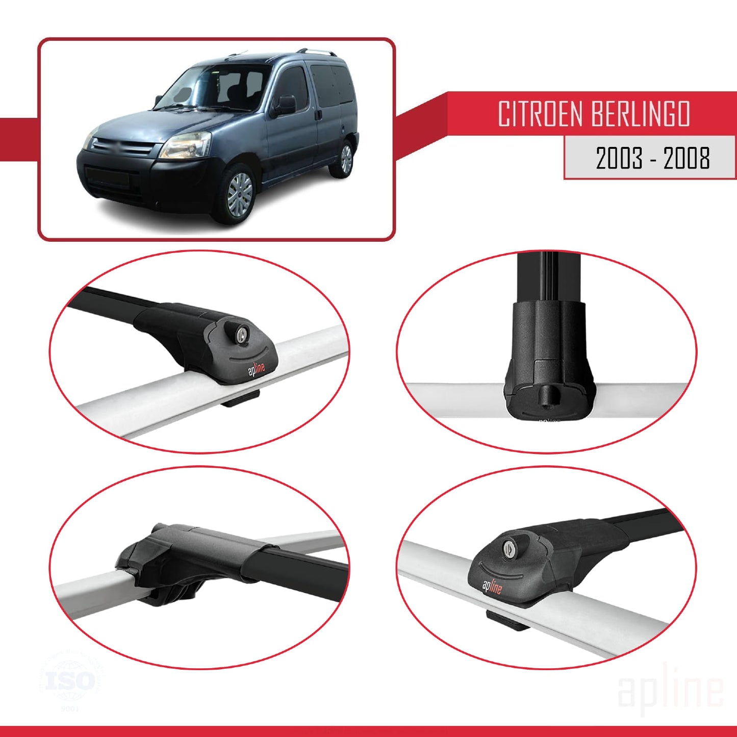 Kompatibel mit Citroen Berlingo (M59) 2003-2008 ACE-1 Relingträger Dachträger Auto Gepäckträger Schwarz Aluminium 2 Stangen
