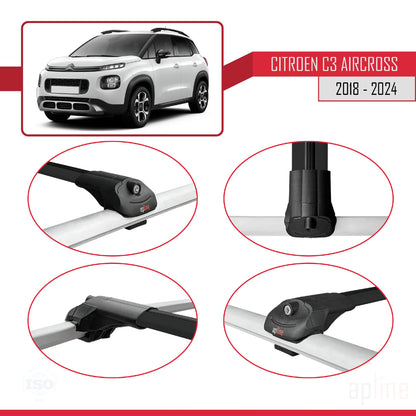 Kompatibel mit Citroen C3 Aircross (A88) 2018-2024 ACE-1 Relingträger Dachträger Auto Gepäckträger Schwarz Aluminium 3 Stangen