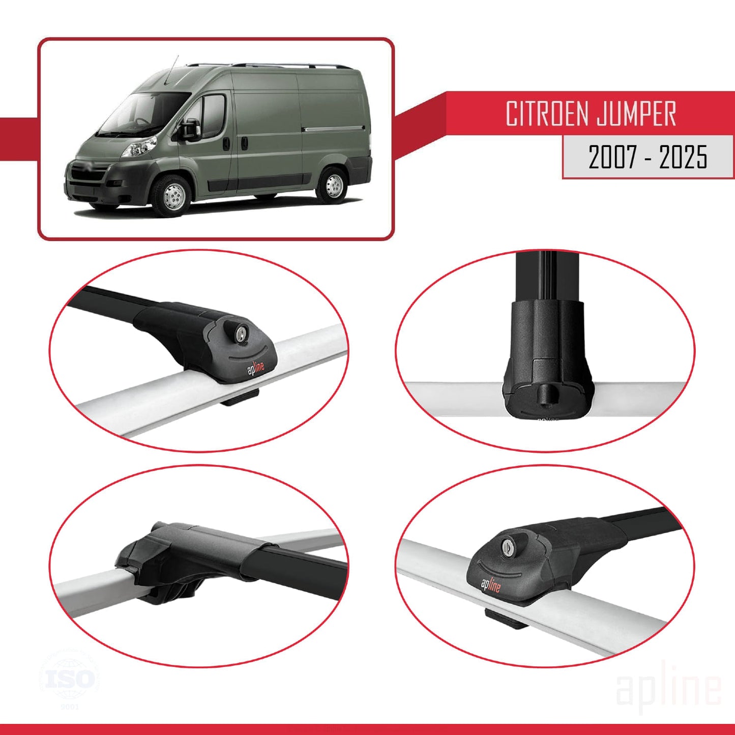 Kompatibel mit Citroen Jumper 2 2007-2025 ACE-1 Dachgepäckträger, Reling, Gepäckträger, schwarzes Aluminium, 2 Stangen